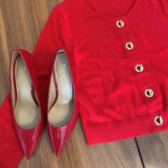 Calvin Klein cardigan, chili pepper red, toggle close, updated silhouette, sz M - Picture 5 of 16